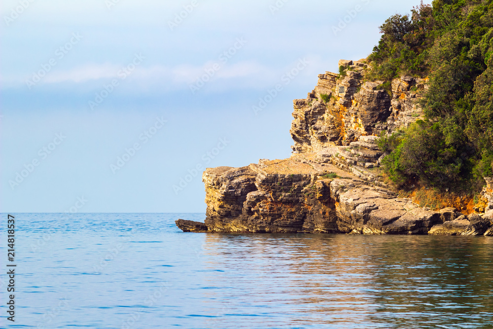 Adriatic sea coastline near Budva city in Montenegro, mediterranean summer seascape, nature landscape, vacations to the summer paradise