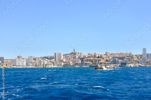 Fototapeta Naklejka Na Ścianę i Meble -  View to Marseille from the sea. France