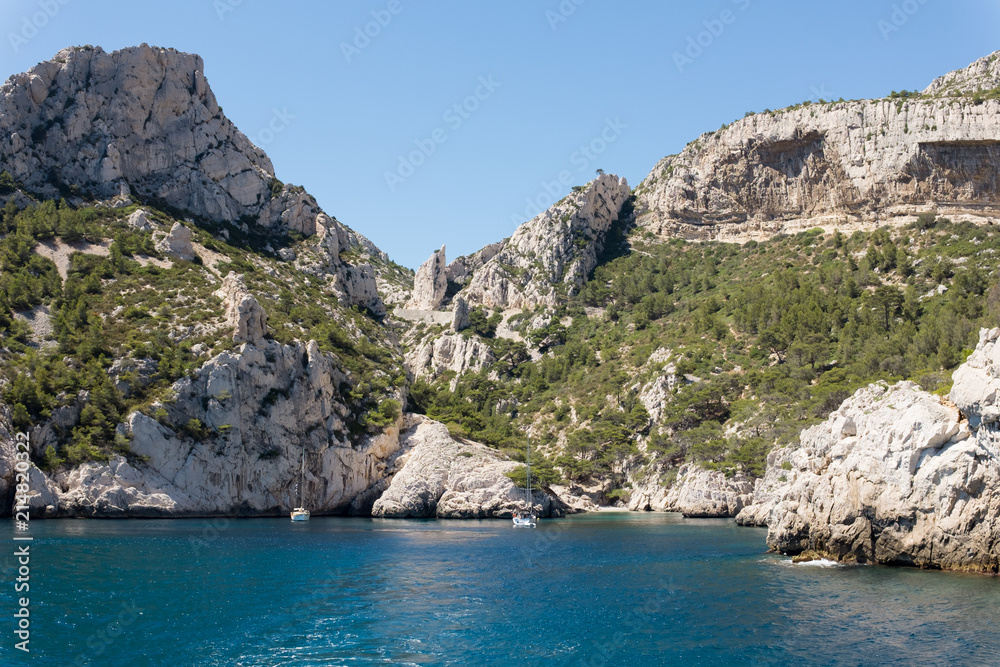 The Calanques of Marseille. France Boats in the bay , 