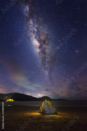 Milky Way Galaxy rise above Kudat, Malaysia sky during clear night sky. soft focus and noise due to long expose and high iso.