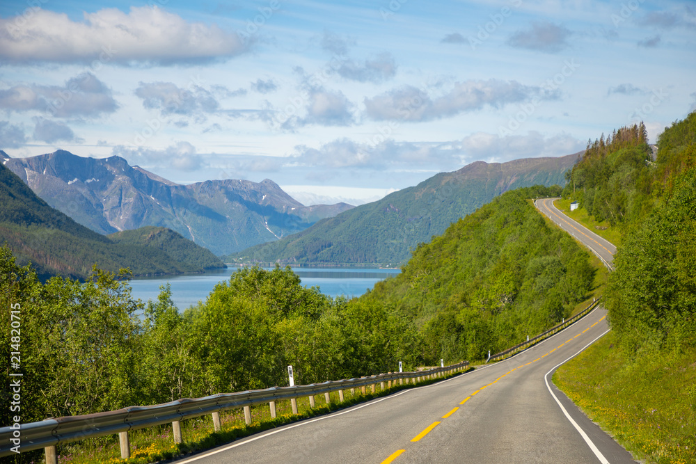 Beautiful road along fjord in the northern part of Norway