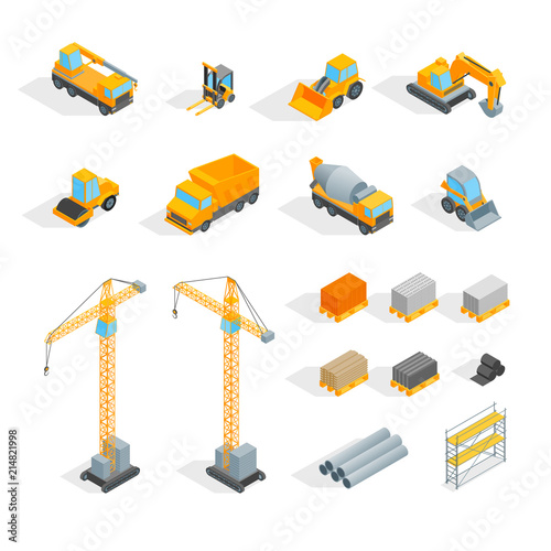 Construction Signs 3d Icons Set Isometric View. Vector
