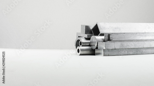 Different metal profiles on white background