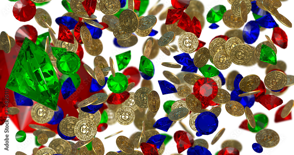 Rain of vintage gold coins. 3D render