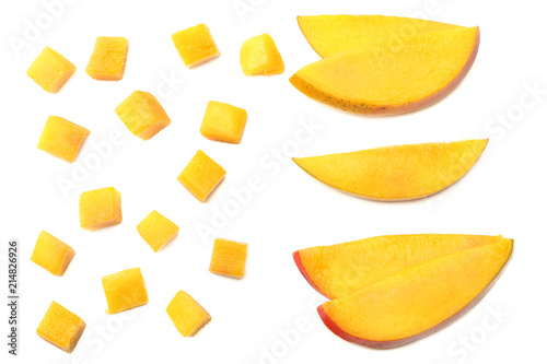 mango slice isolated on white background. healthy food. top view