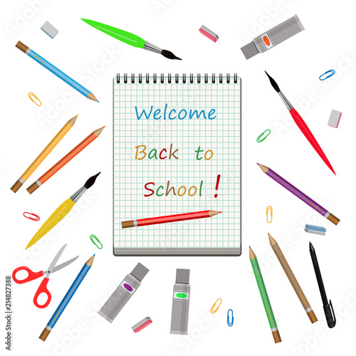 Back to school with notebook and school supplies