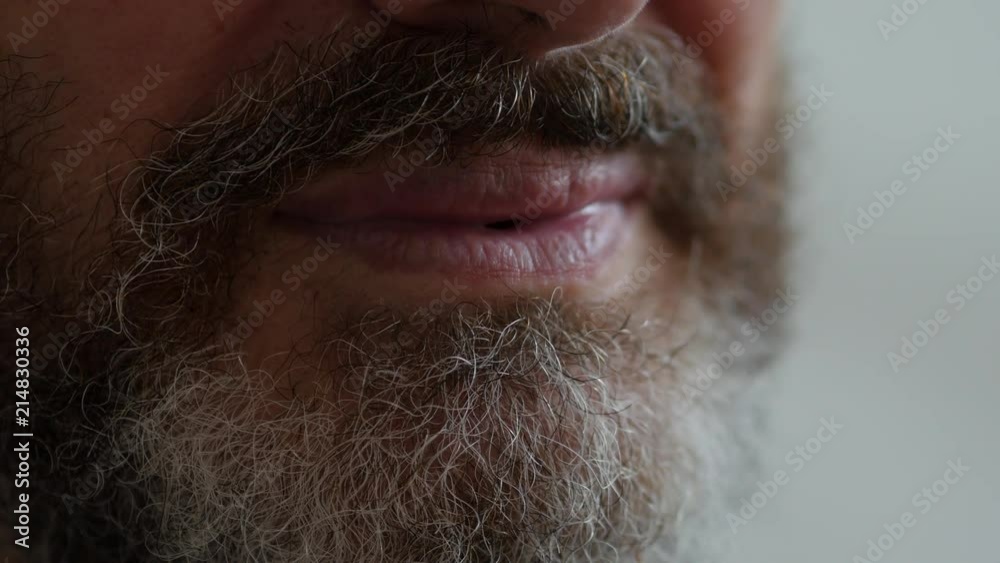 A Elderly Bearded Man Mouth Closeup A Elderly Bearded Man Mouth Closeup