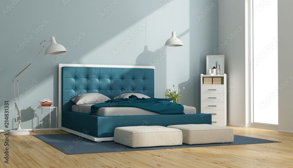Blue and white master bedroom Stock Illustration | Adobe Stock