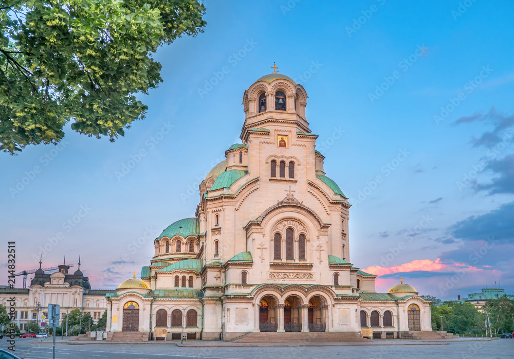 Alexander Nevsky cathedral in Sofia, Bulgaria at sunset