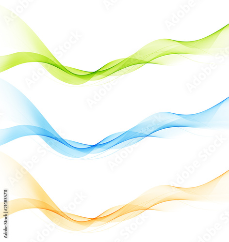 set of abstract color wave smoke transparent wavy design