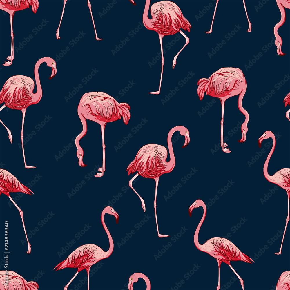 Fototapeta premium Seamless flamingos pattern, vector
