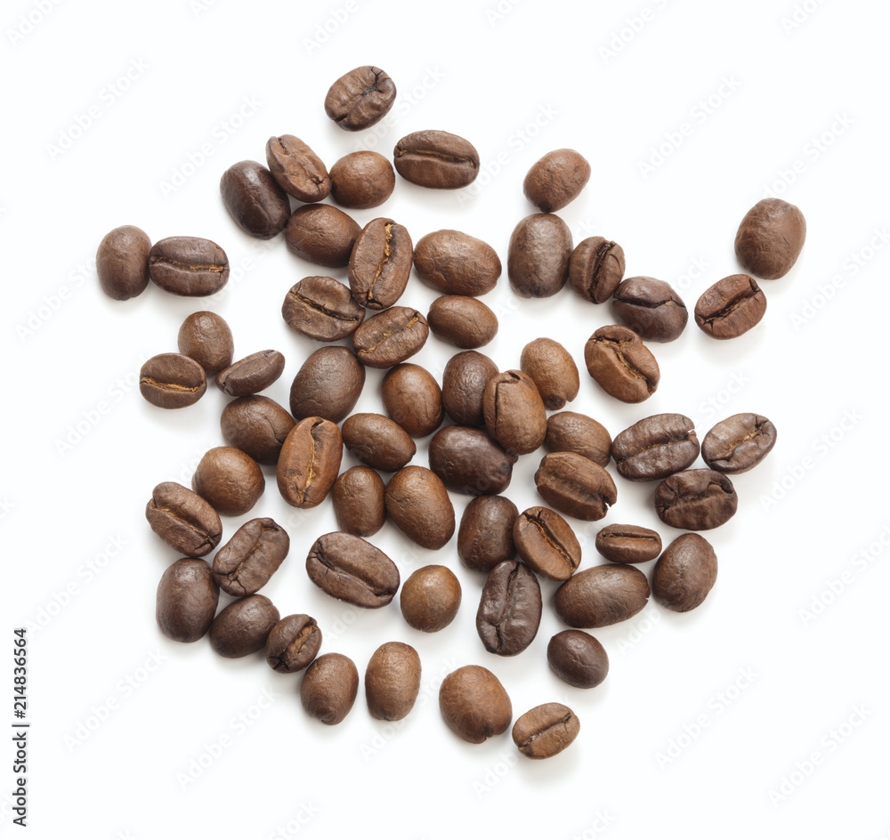 top view of coffee beans isolated on white background top view of coffee beans isolated on white background
