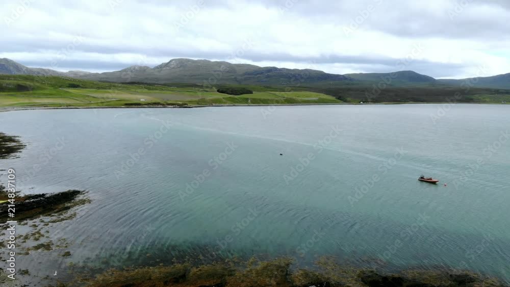 The Kyle of Durness in the Highlands of Scotland - aerial drone footage