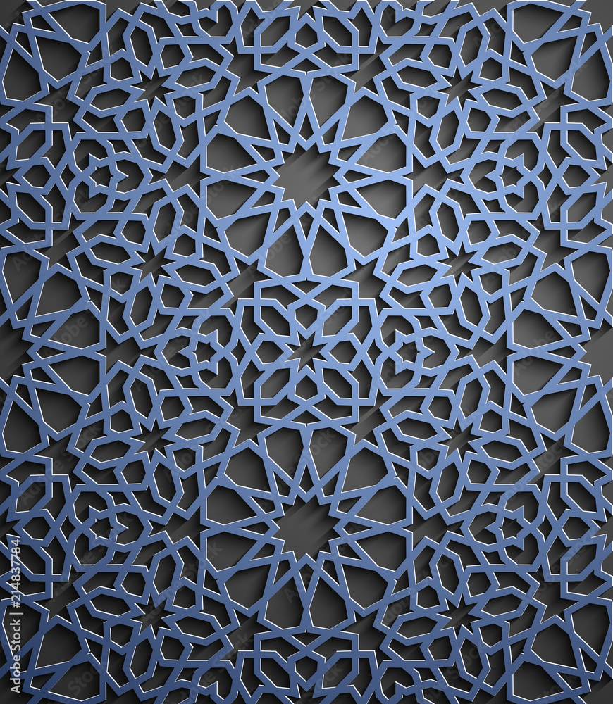 Islamic ornament vector , persian motiff . 3d ramadan islamic round pattern elements . Geometric circular ornamental arabic symbol vector . Blue background