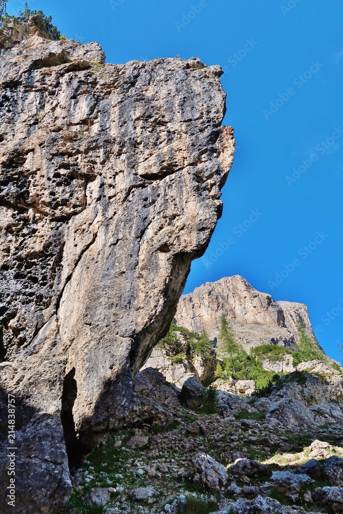 Felsnase vor dem Pisciadu-Klettersteig, Sella, Dolomiten