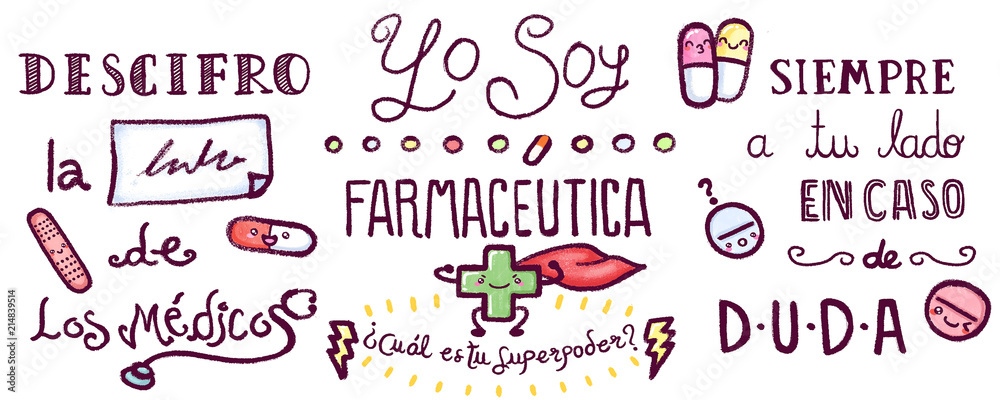 Yo Soy Farmacéutica Elementos Y Frases De Farmacia Ilustración De Stock Adobe Stock