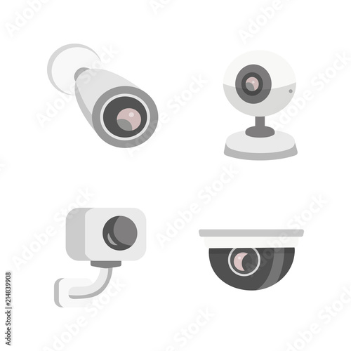 Vector set security camera. CCTV cartoon illustration. Safety and watching.