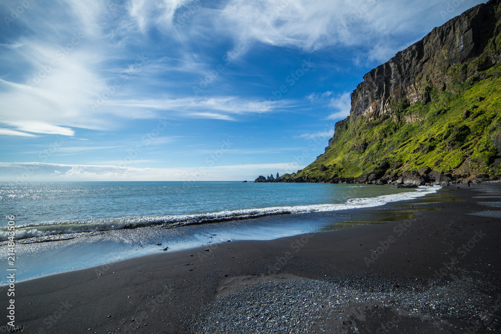 Black sand beach called Reynisfjara in Iceland
