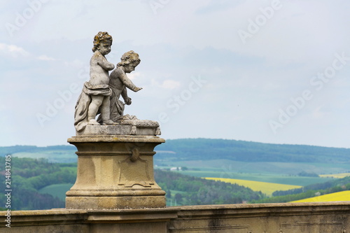 Statues at unique baroque cemetery Strilky, Kromeriz district, Zlin region, Moravia, Czech Republic, Central Europe