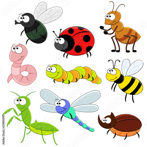 PrintSet of cartoon funny insects. © budolga