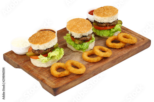 Small beef sliders grilled burgers - Three small burgers