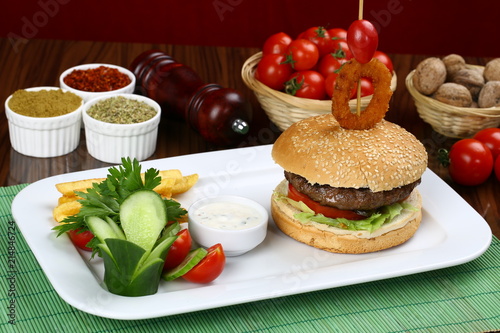 Classic Burger on onion ring