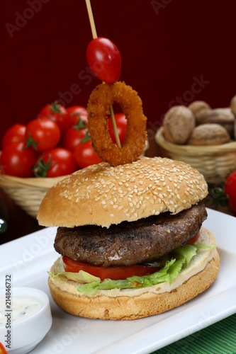Burger with onion ring