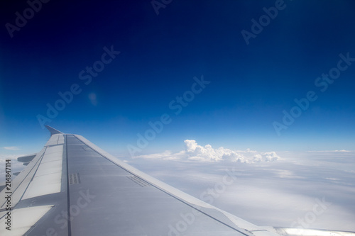 An aerial view from an airplane in the sky and sky