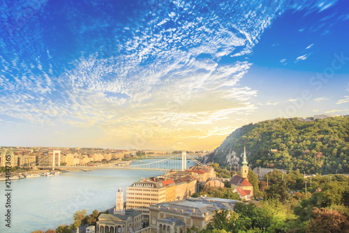 Beautiful views of the Danube and the Gellrt Hill in Budapest, Hungary photo