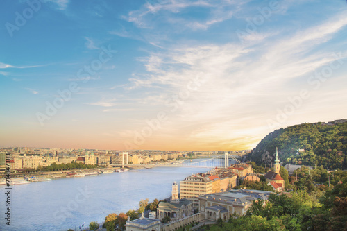 Beautiful views of the Danube and the Gellrt Hill in Budapest, Hungary
