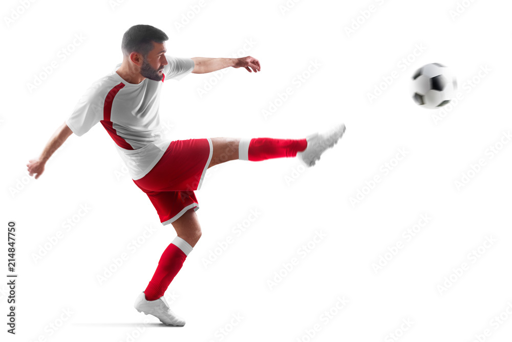 Professional soccer player in action. Isolated in white background