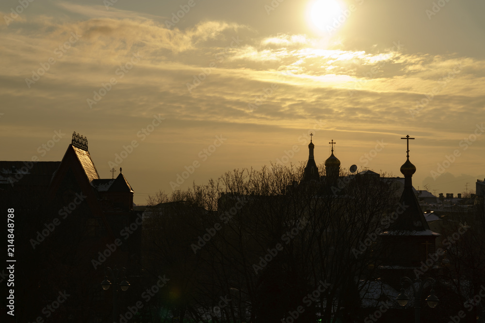 city landscape Ilinsky temple in sunset