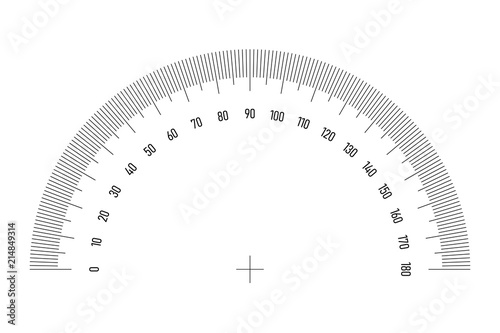Protractor grid for measuring angle or tilt. 180 degrees scale. Simple vector illustration. photo