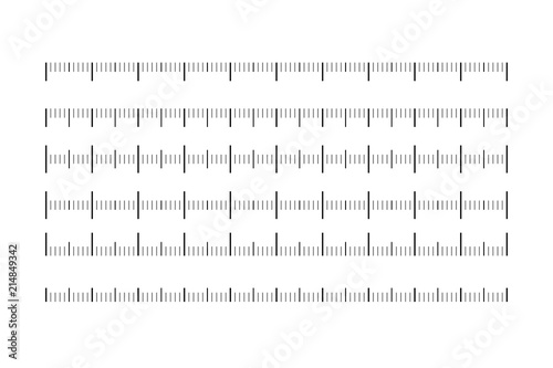 Set of horizontal rulers - lenght and size indicators distance units. Vector illustration.