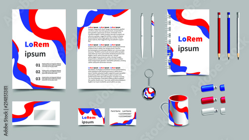 business set of stationery, in red-blue-white color