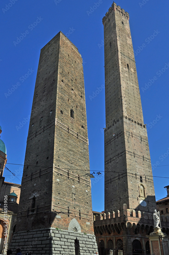 Italy, Bologna the Garisenda and the Asinelli tower.