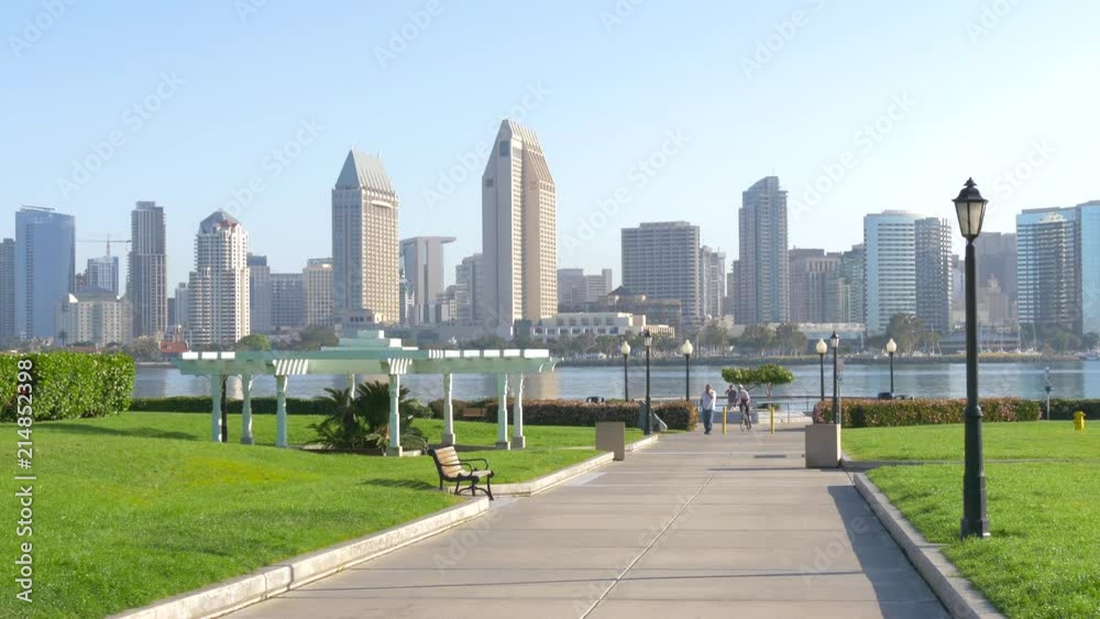 View from Coronado Island to downtown San Diego City in the early morning on a sunny day.