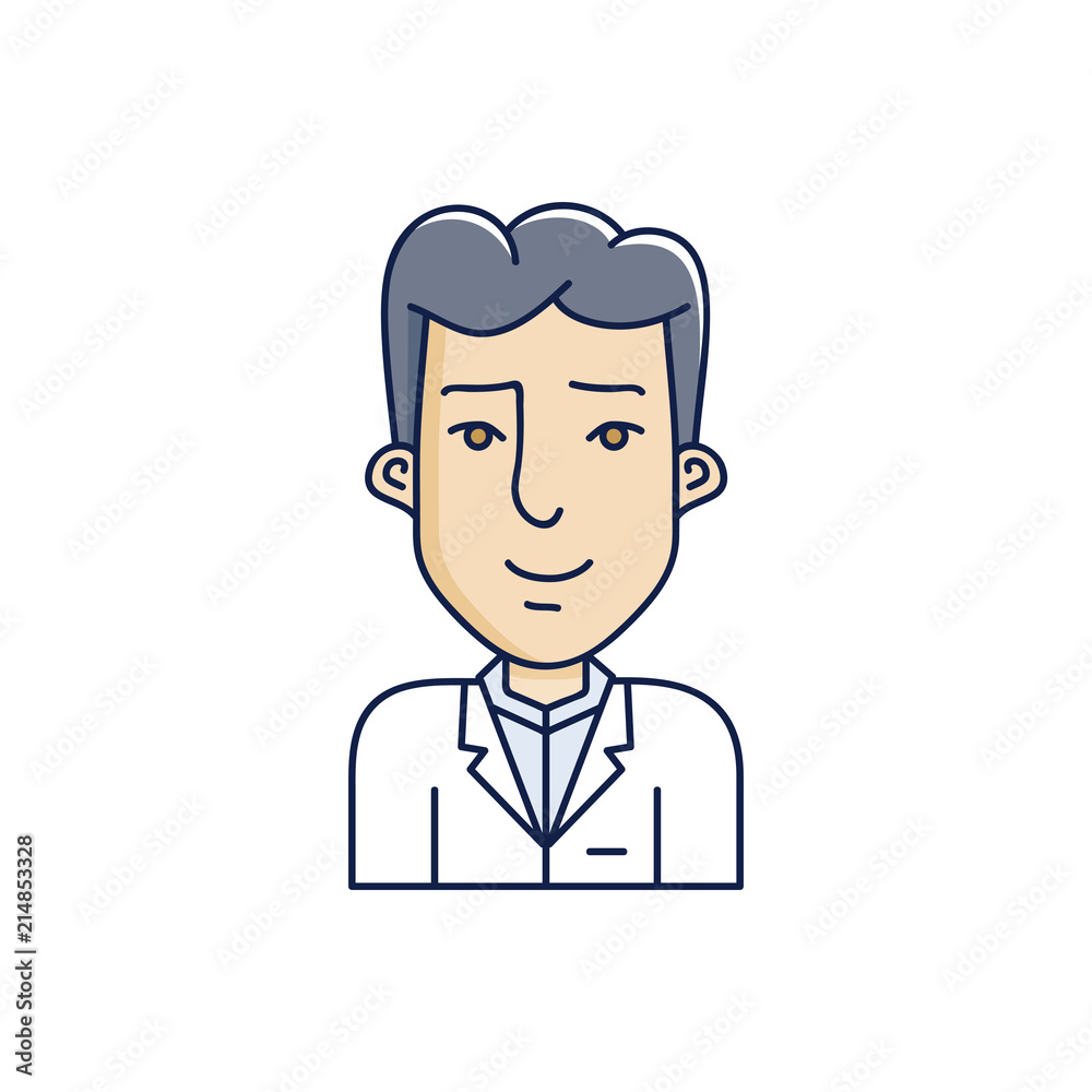 Vector character illustration of man face in cartoon linear