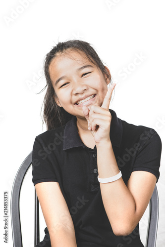 asian teenager laughing with happiness emotion face isolated white background photo