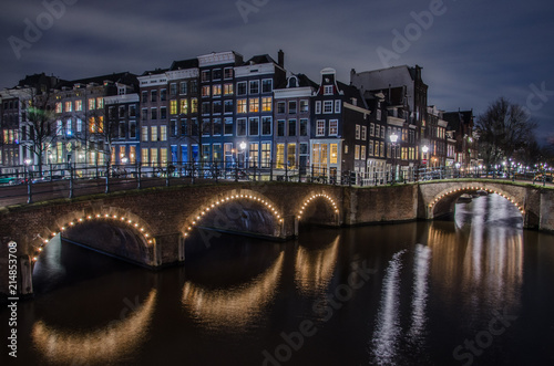 Amsterdam canals by night lights