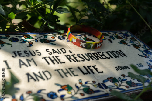 A quotation of Jesus on a stone near the garden thomb in Jerusalem