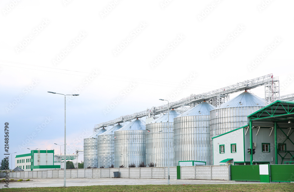 Row of modern granaries for storing cereal grains