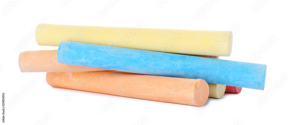 Color pieces of chalk on white background Color pieces of chalk on white background