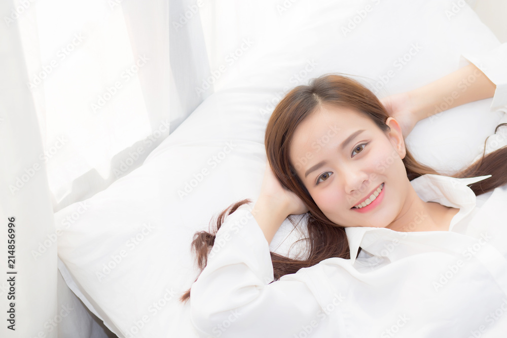 Beautiful asian young woman sleeping lying in bed with head on pillow comfortable and happy. girl with relax for health concept. Beautiful asian young woman sleeping lying in bed with head on pillow comfortable and happy. girl with relax for health concept.