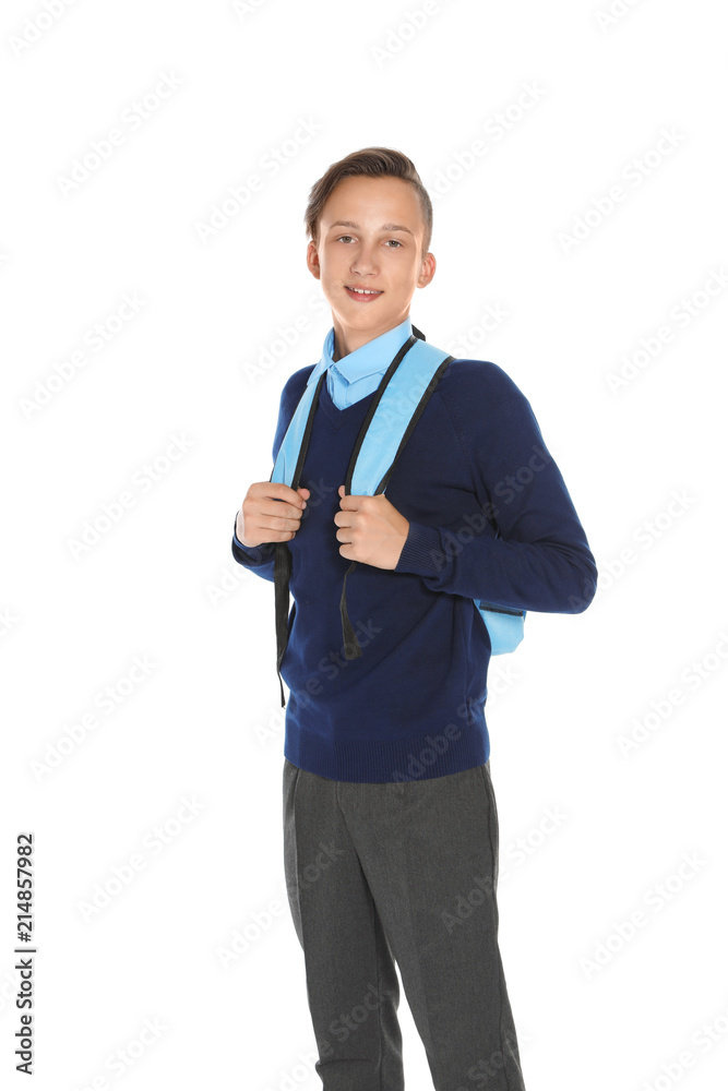 Teenage boy in stylish school uniform on white background Teenage boy in stylish school uniform on white background