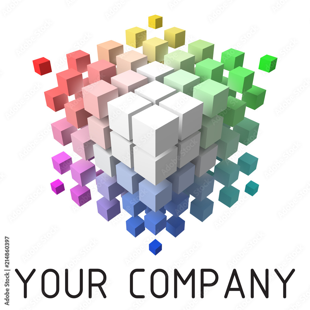 Fototapeta premium 3d style vector logo design with cubes. color theory themed version.