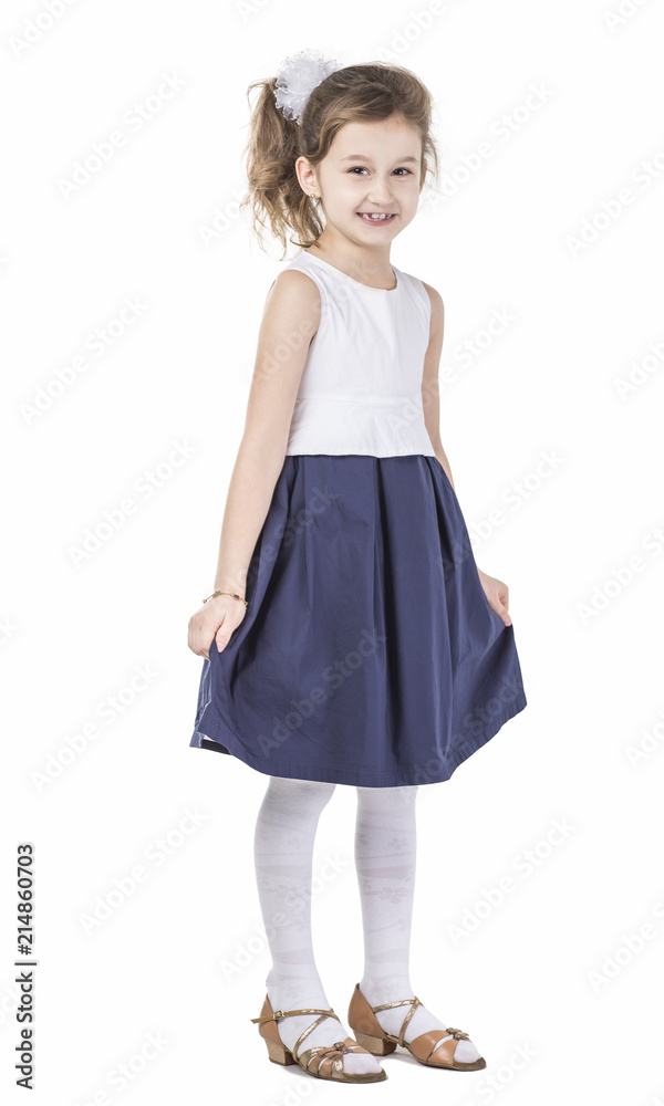 portrait of a happy six-year-old girl against white background portrait of a happy six-year-old girl against white background