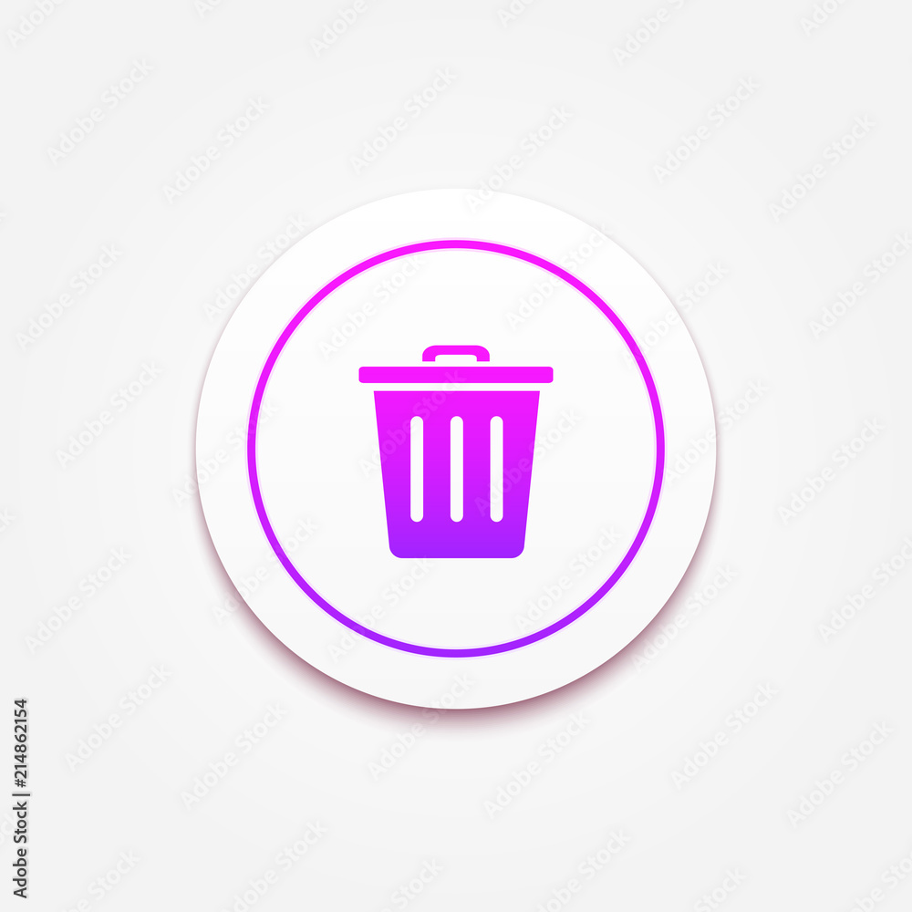 Container button. Trash can icon. Purple, white colors Container button. Trash can icon. Purple, white colors