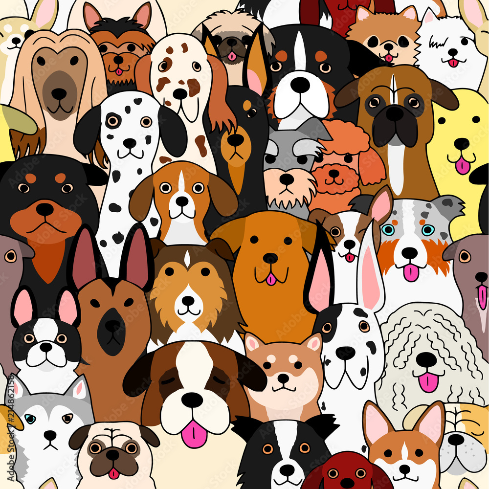 Fototapeta premium seamless doodle dogs colorful background