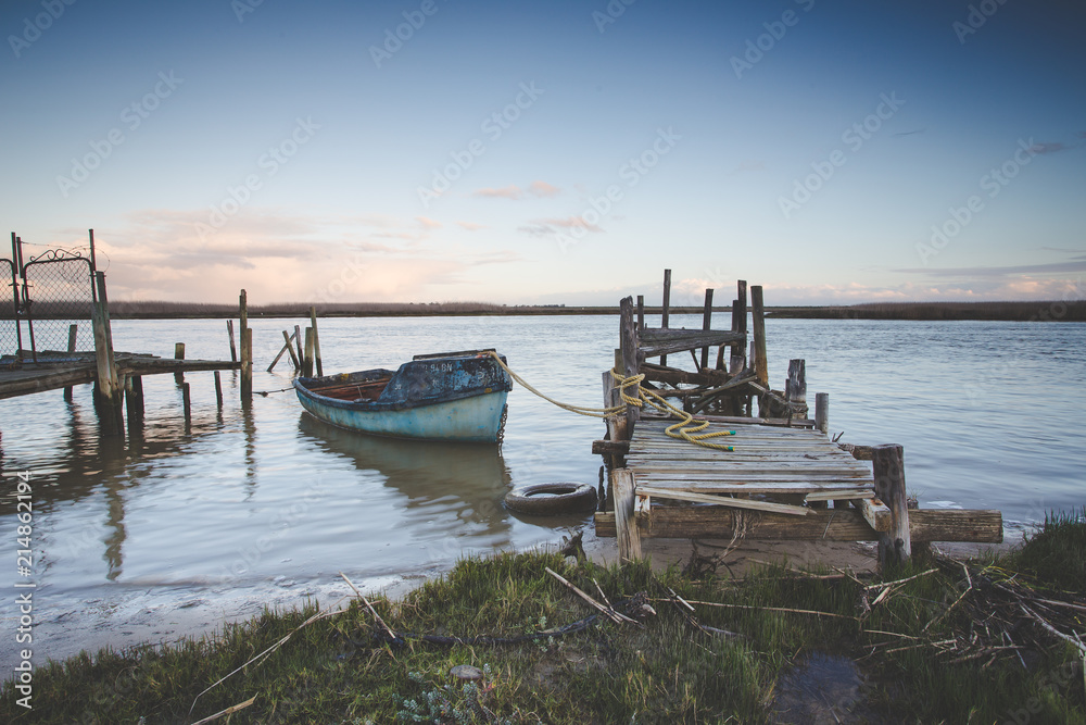 Wide angle landscape image of an old jetty on the Berg river Estuary on the West Coast of South Africa